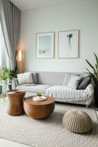 Photograph of a clean, stylish living room.