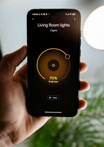 A photo of a smart phone app that controls living room lighting.
